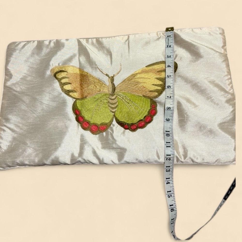 Embroidered Butterfly Silk Lumbar Pillow Cover - Picture 5 of 6